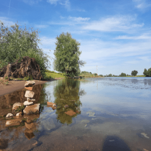 Stacking stones at water